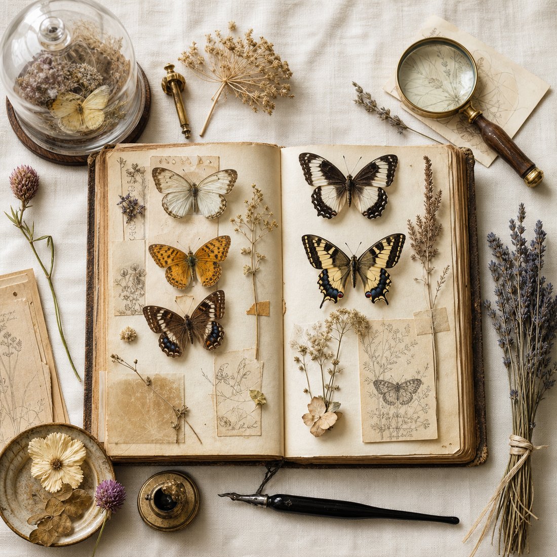 Butterfly Conservatory Junk Journal Kit | Vintage Butterfly Moth Ephemera + Printable Sheets | Cottagecore | Digital Download