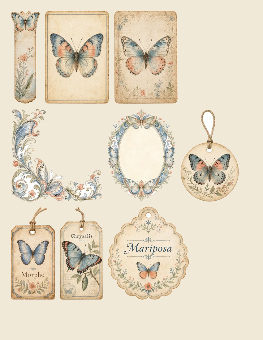 Butterfly Conservatory Junk Journal Kit | Vintage Butterfly Moth Ephemera + Printable Sheets | Cottagecore | Digital Download