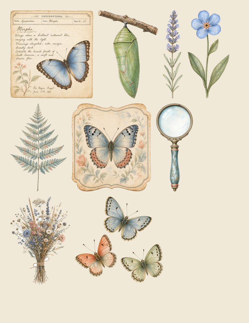 Butterfly Conservatory Junk Journal Kit | Vintage Butterfly Moth Ephemera + Printable Sheets | Cottagecore | Digital Download