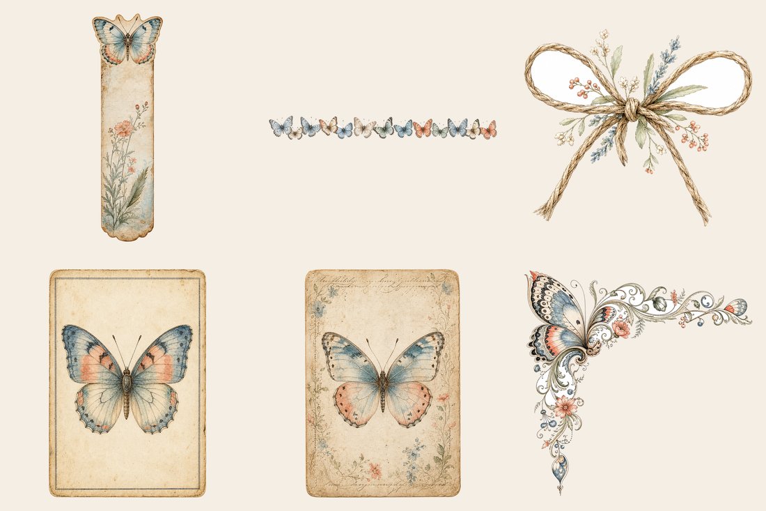 Butterfly Conservatory Junk Journal Kit | Vintage Butterfly Moth Ephemera + Printable Sheets | Cottagecore | Digital Download