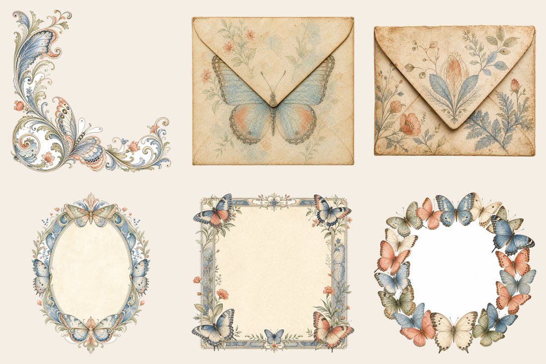 Butterfly Conservatory Junk Journal Kit | Vintage Butterfly Moth Ephemera + Printable Sheets | Cottagecore | Digital Download