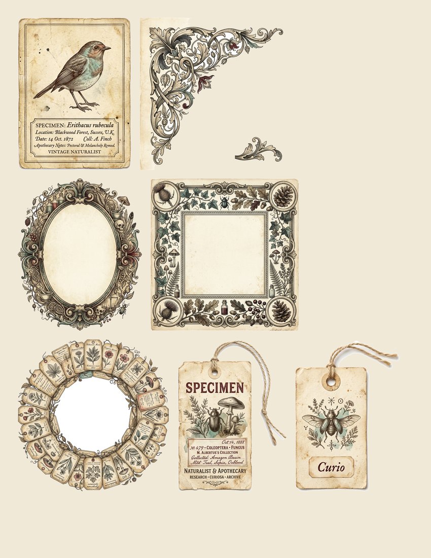 Cabinet of Curiosities Junk Journal Kit | Vintage Naturalist Specimen Oddities Ephemera + Printable Sheets | Dark Academia | Digital