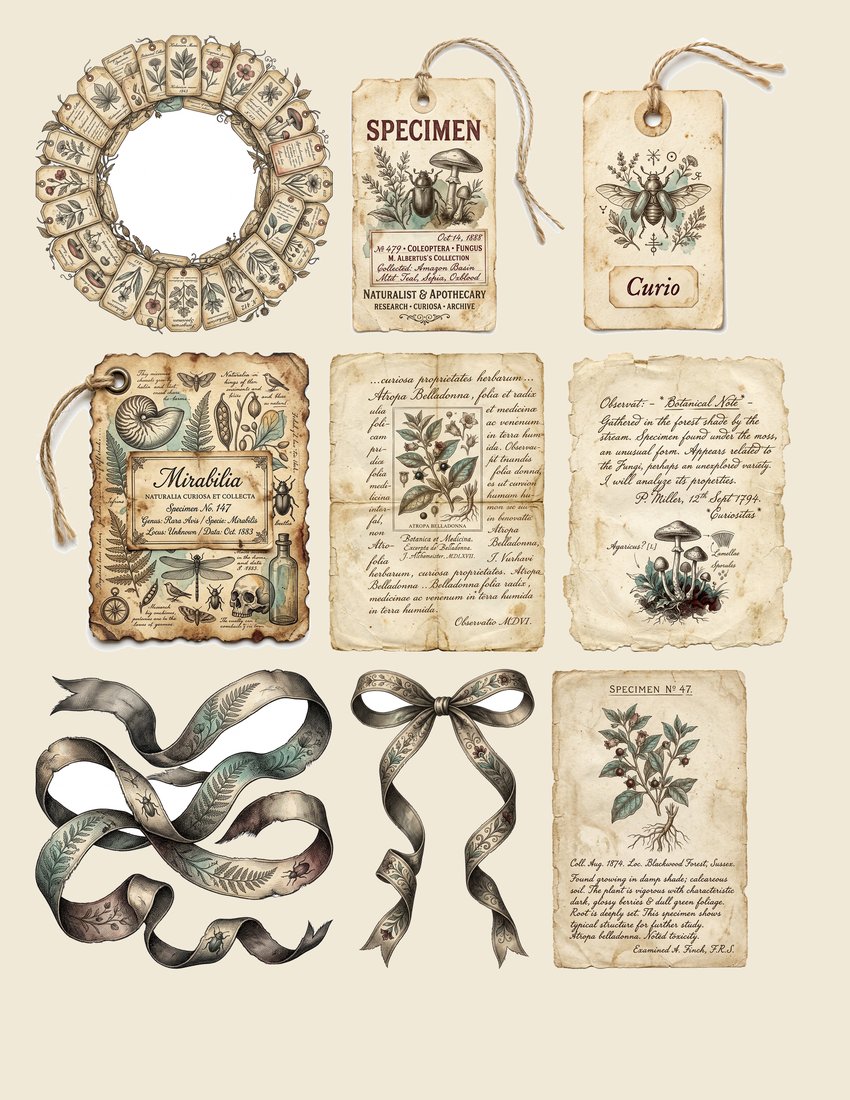 Cabinet of Curiosities Junk Journal Kit | Vintage Naturalist Specimen Oddities Ephemera + Printable Sheets | Dark Academia | Digital