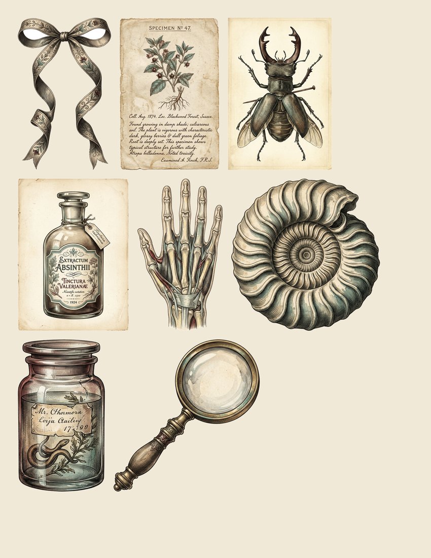 Cabinet of Curiosities Junk Journal Kit | Vintage Naturalist Specimen Oddities Ephemera + Printable Sheets | Dark Academia | Digital
