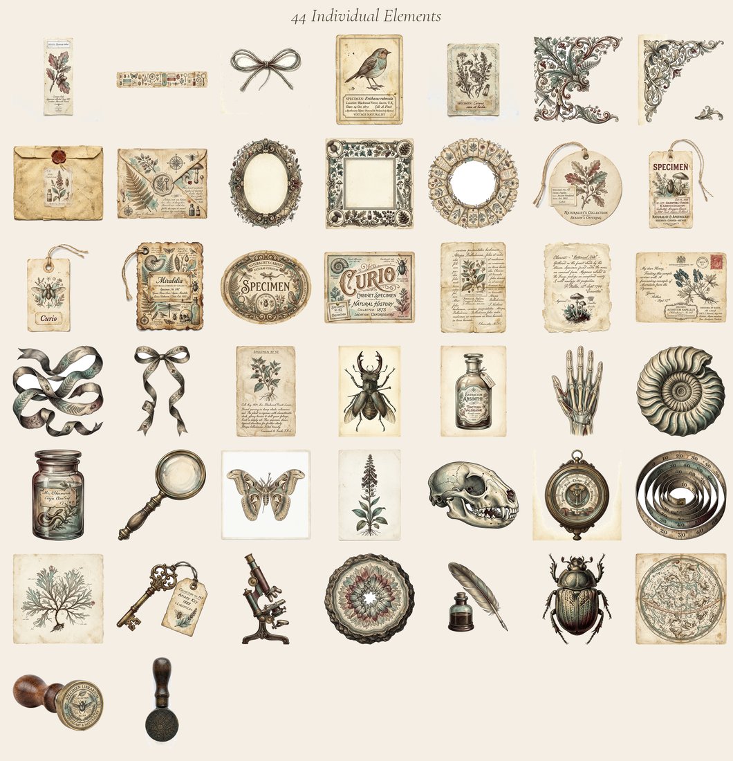 Cabinet of Curiosities Junk Journal Kit | Vintage Naturalist Specimen Oddities Ephemera + Printable Sheets | Dark Academia | Digital