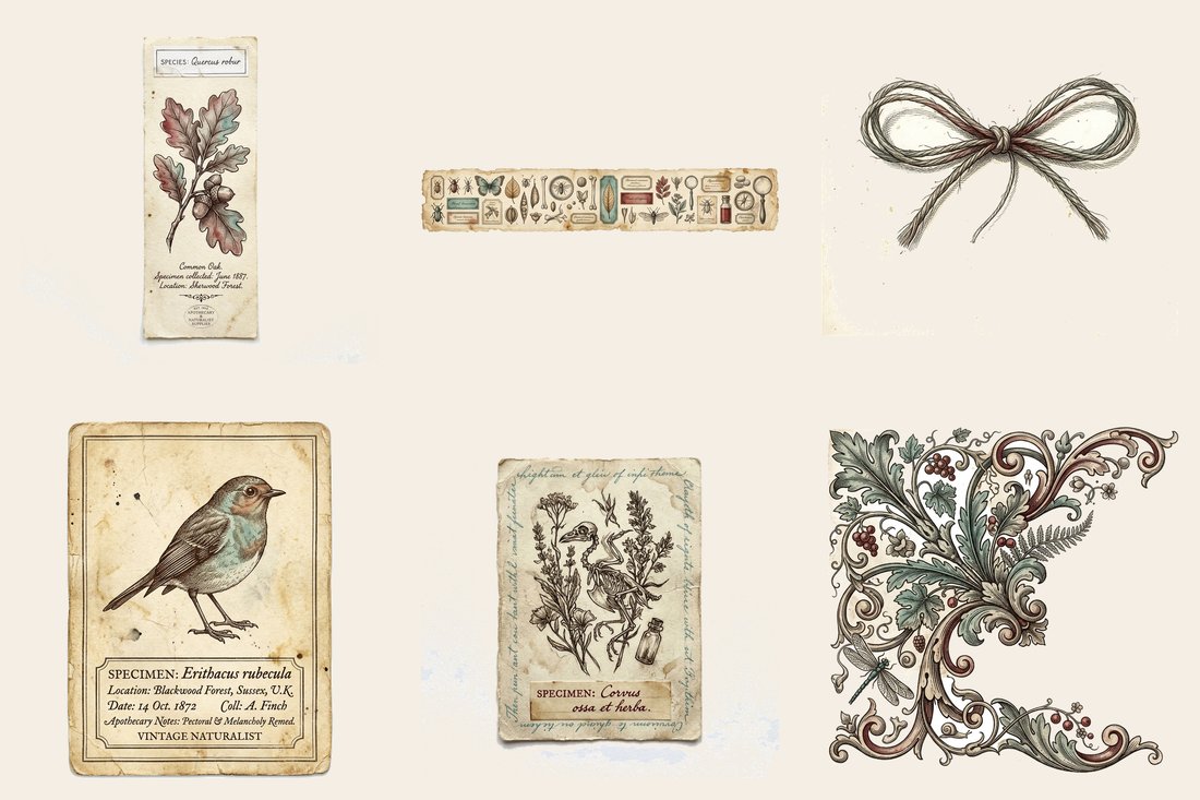 Cabinet of Curiosities Junk Journal Kit | Vintage Naturalist Specimen Oddities Ephemera + Printable Sheets | Dark Academia | Digital