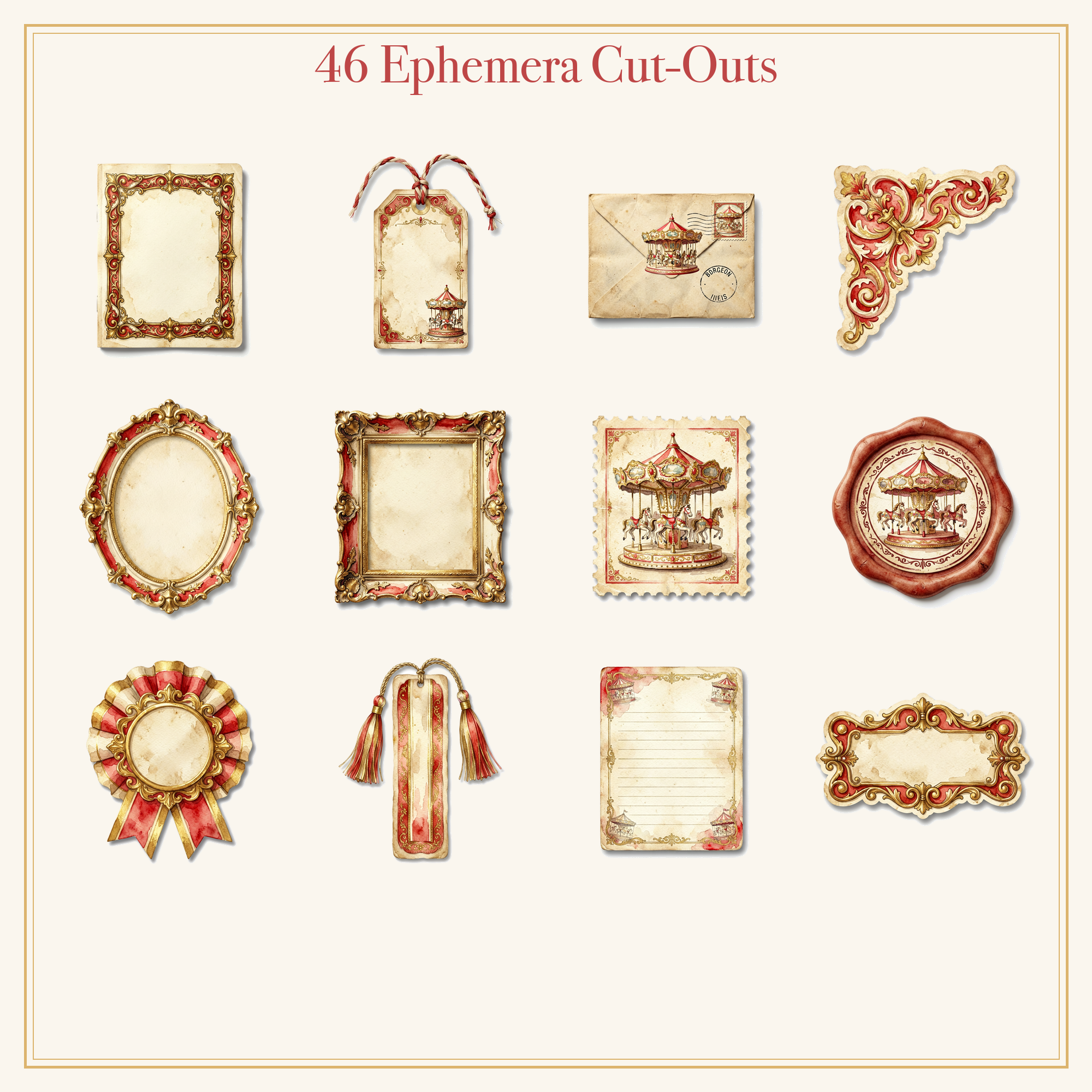 Vintage Carousel Junk Journal Kit | Fairground & Carnival Ephemera Papers | Printable Cut-Outs | Digital Download
