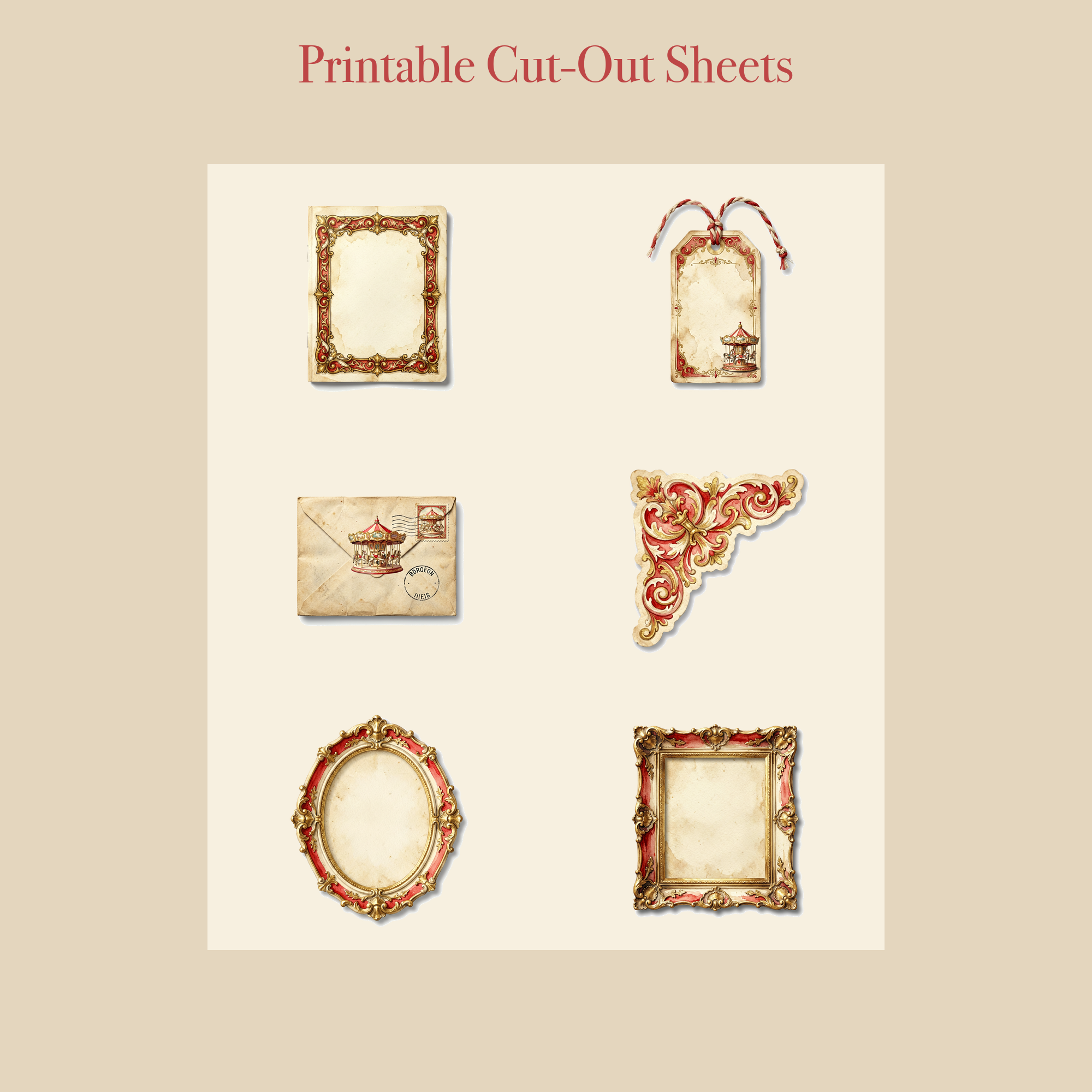 Vintage Carousel Junk Journal Kit | Fairground & Carnival Ephemera Papers | Printable Cut-Outs | Digital Download