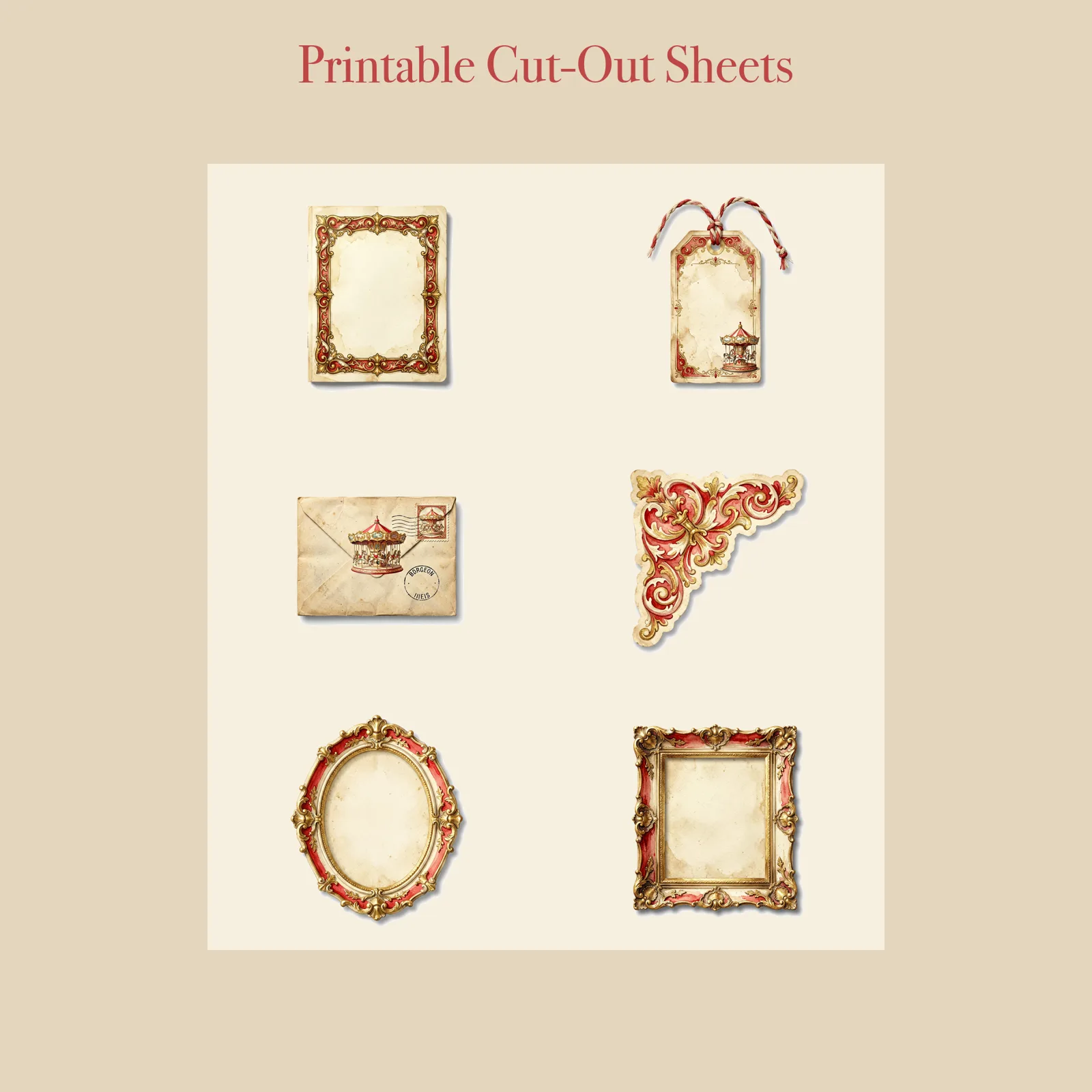Vintage Carousel Junk Journal Kit | Fairground & Carnival Ephemera Papers | Printable Cut-Outs | Digital Download