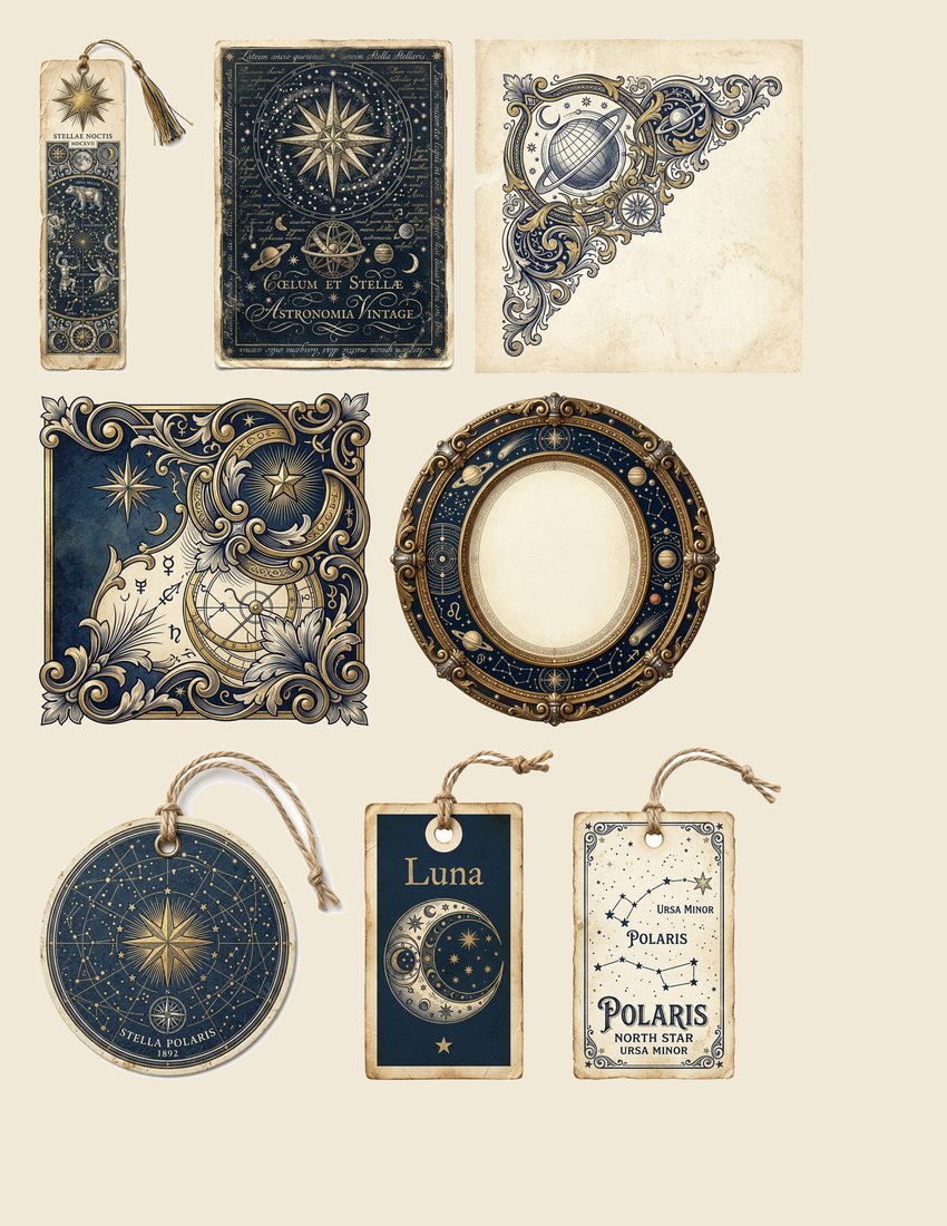 Celestial Observatory Junk Journal Kit | Vintage Astronomy Moon Stars Ephemera + Printable Sheets | Digital Download
