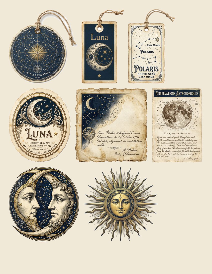Celestial Observatory Junk Journal Kit | Vintage Astronomy Moon Stars Ephemera + Printable Sheets | Digital Download