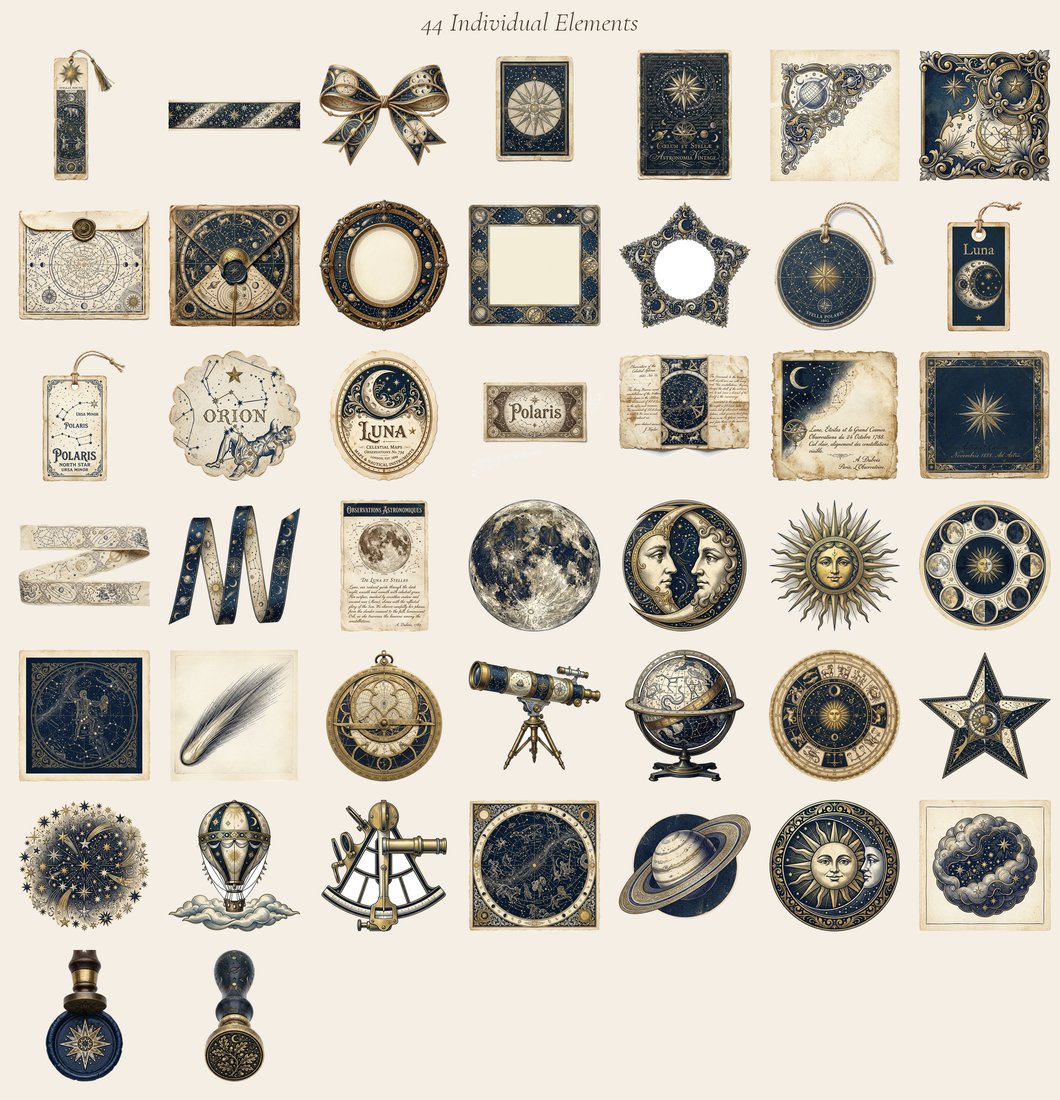 Celestial Observatory Junk Journal Kit | Vintage Astronomy Moon Stars Ephemera + Printable Sheets | Digital Download