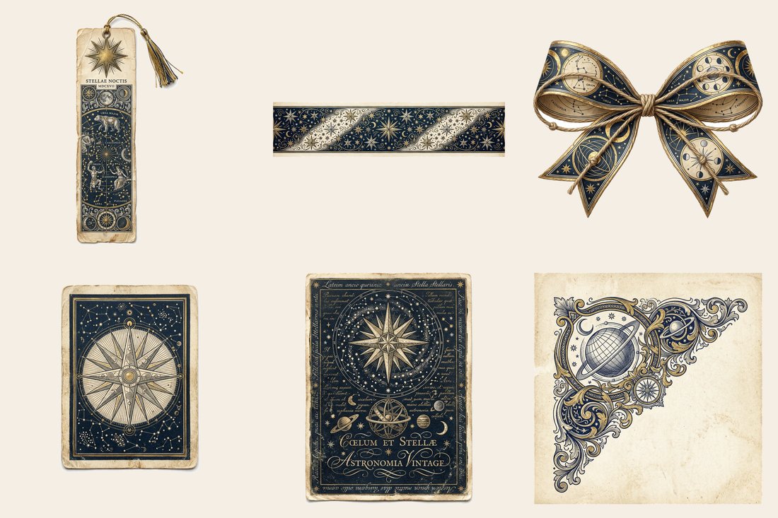 Celestial Observatory Junk Journal Kit | Vintage Astronomy Moon Stars Ephemera + Printable Sheets | Digital Download