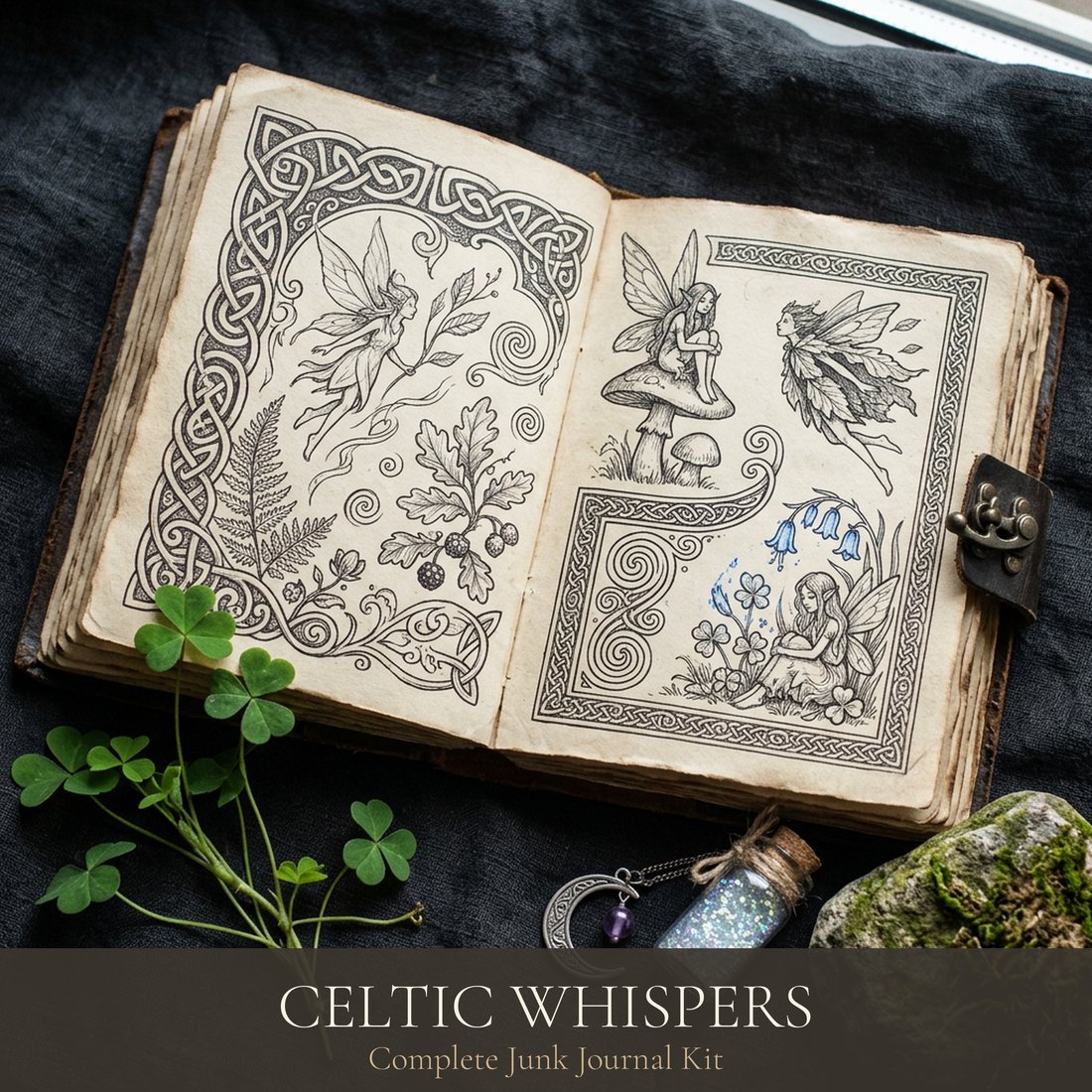 Kit Junk Journal Murmures Celtiques | Éphémères enchantés de forêt féerique + planches imprimables | Folklore Celtique | Téléchargement numérique