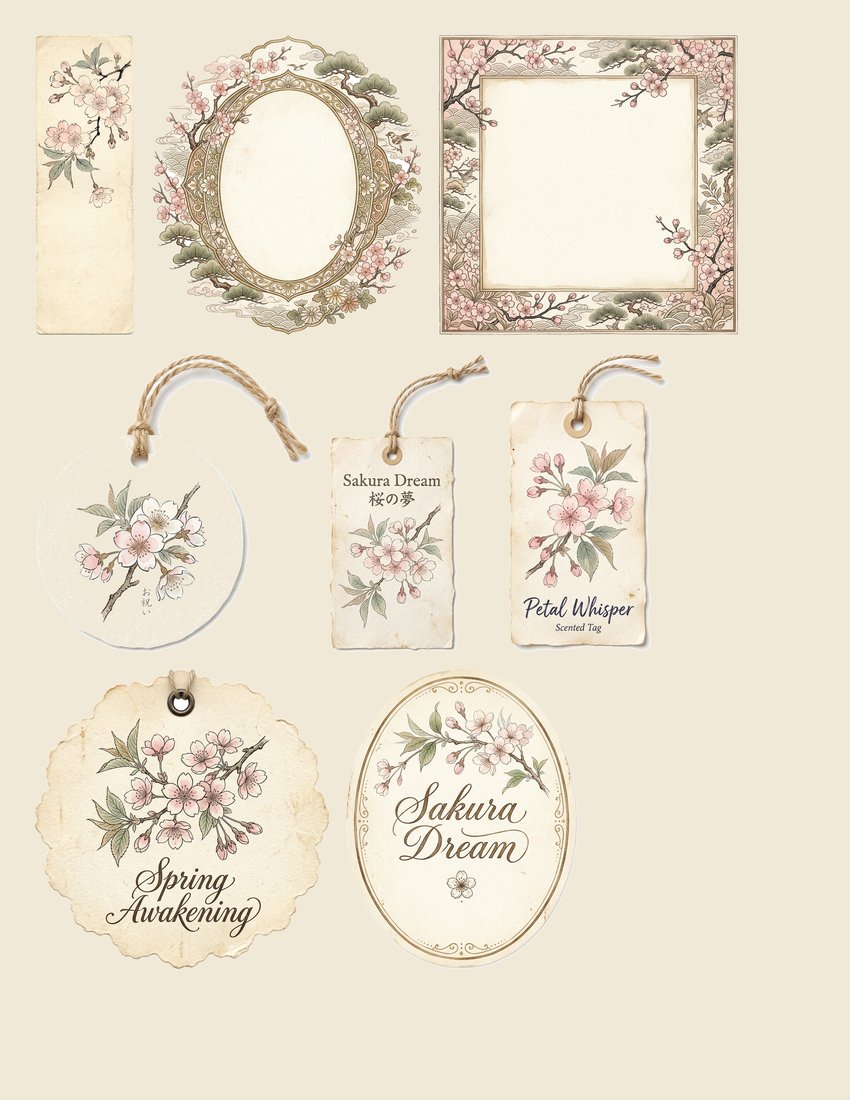 Vintage Cherry Blossom Sakura Junk Journal Kit | Ephemera + Printable Sheets | Hanami | Digital Download