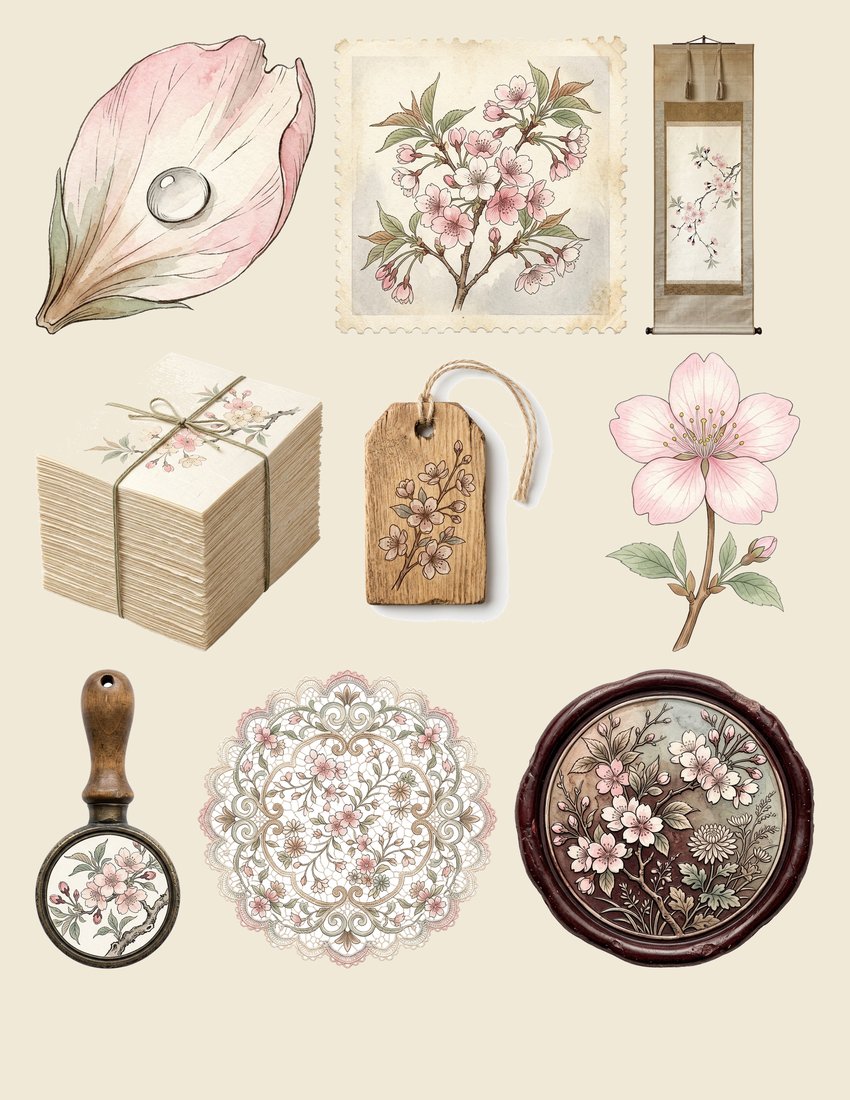 Vintage Cherry Blossom Sakura Junk Journal Kit | Ephemera + Printable Sheets | Hanami | Digital Download