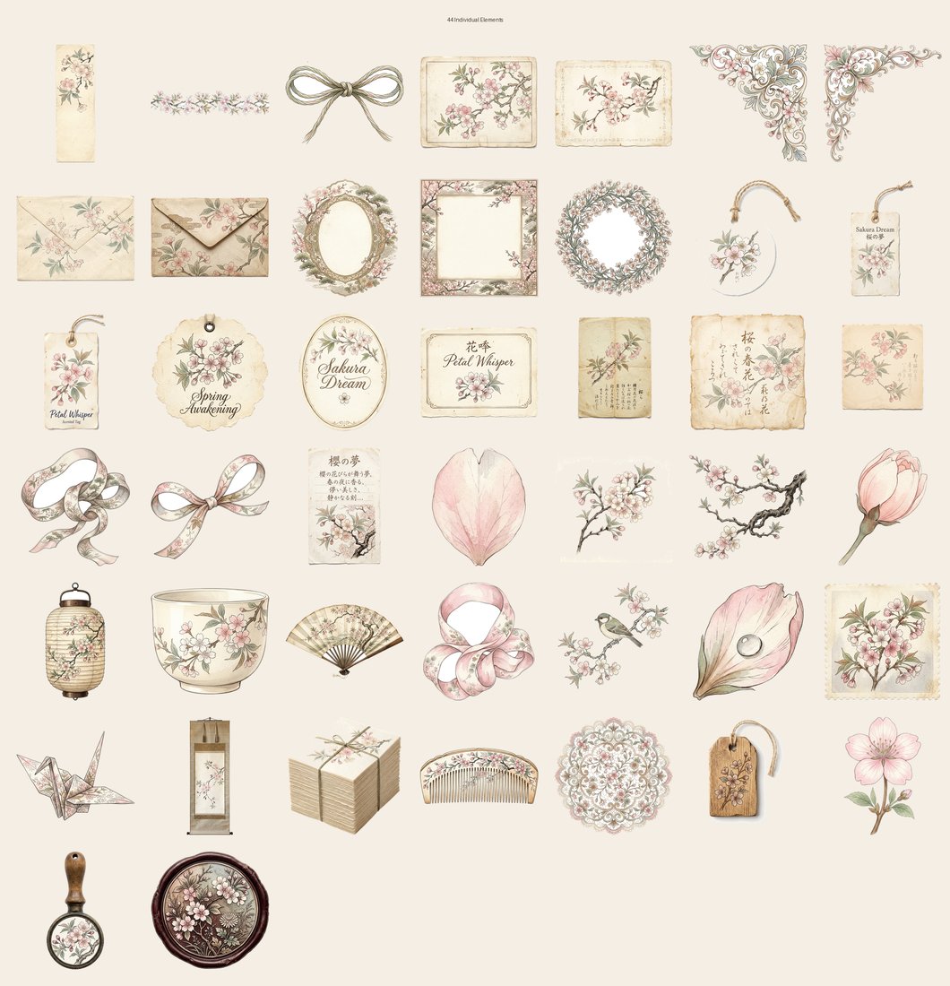 Vintage Cherry Blossom Sakura Junk Journal Kit | Ephemera + Printable Sheets | Hanami | Digital Download