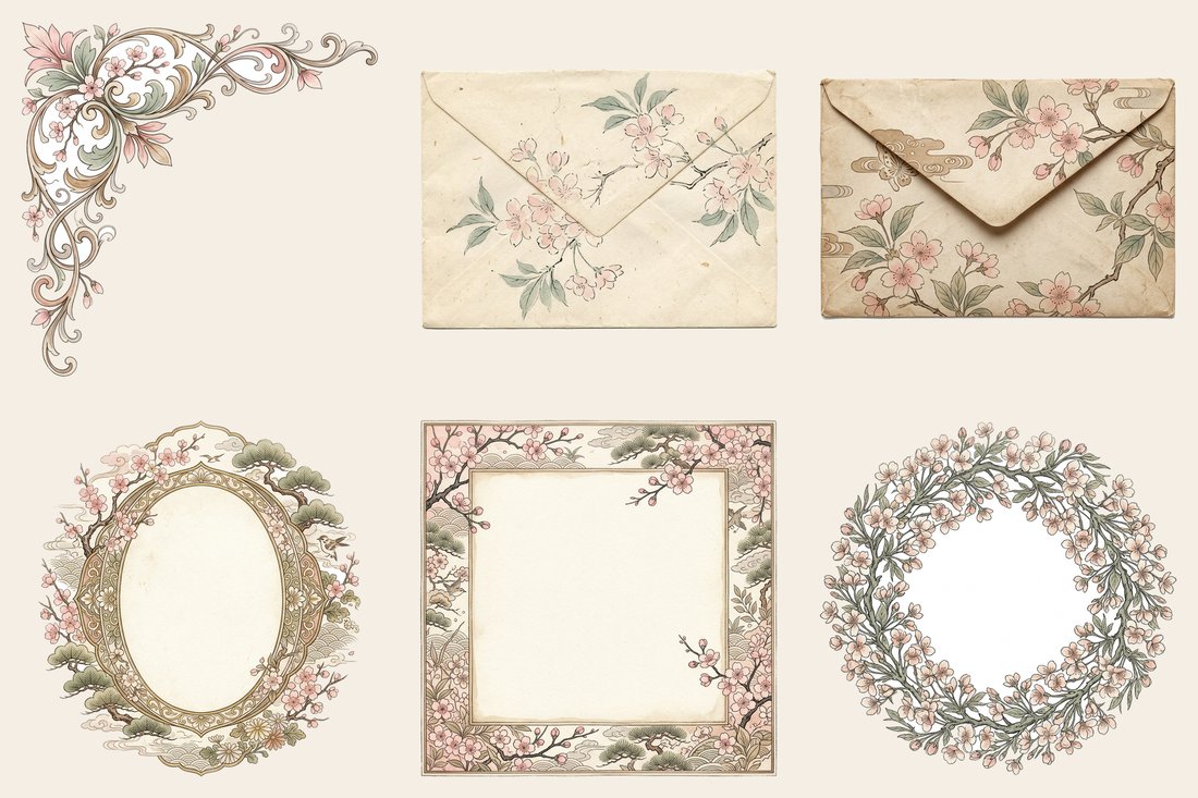 Vintage Cherry Blossom Sakura Junk Journal Kit | Ephemera + Printable Sheets | Hanami | Digital Download