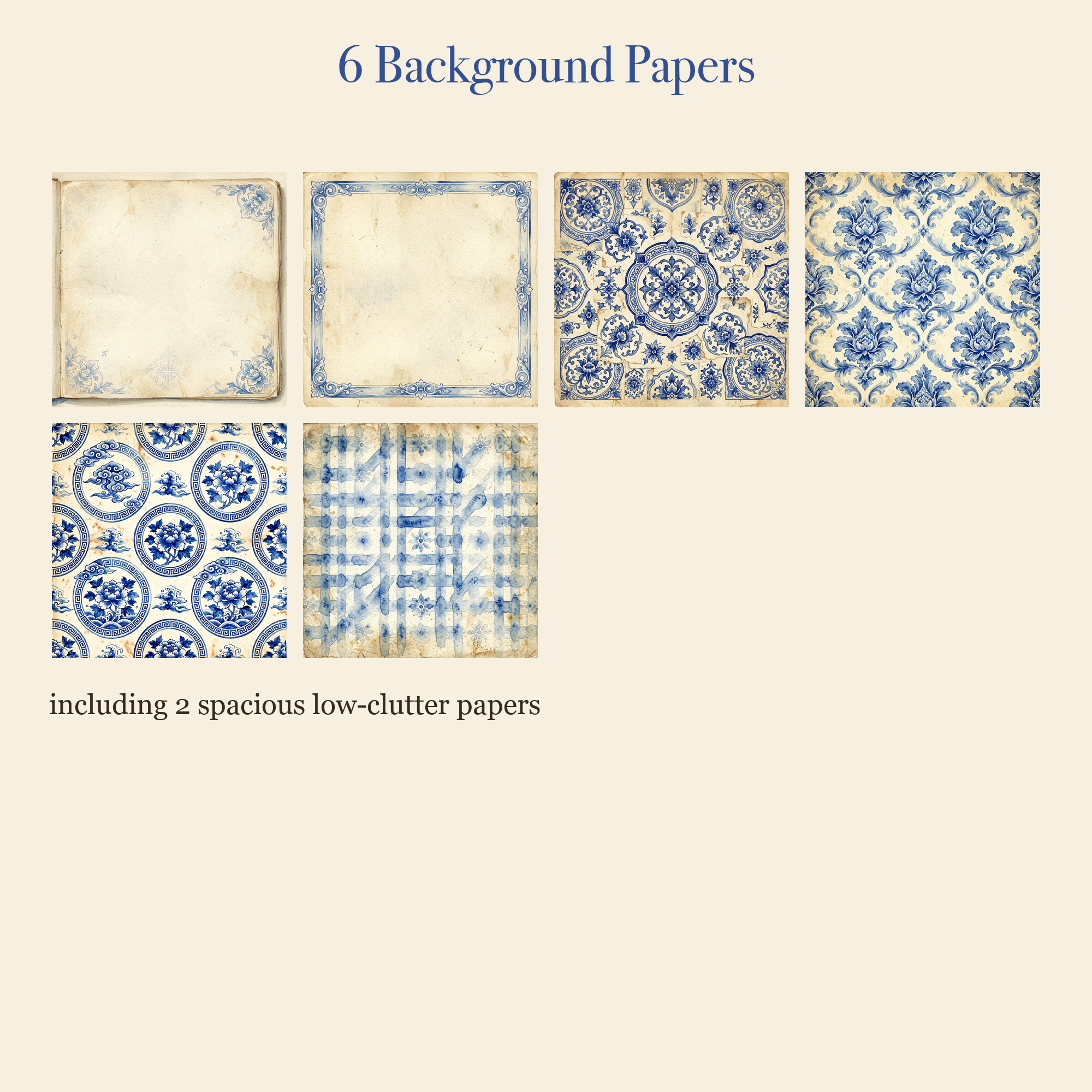 Chinoiserie Porcelain Junk Journal Kit | Blue & White & Peony Ephemera Papers | Printable Cut-Outs | Digital Download