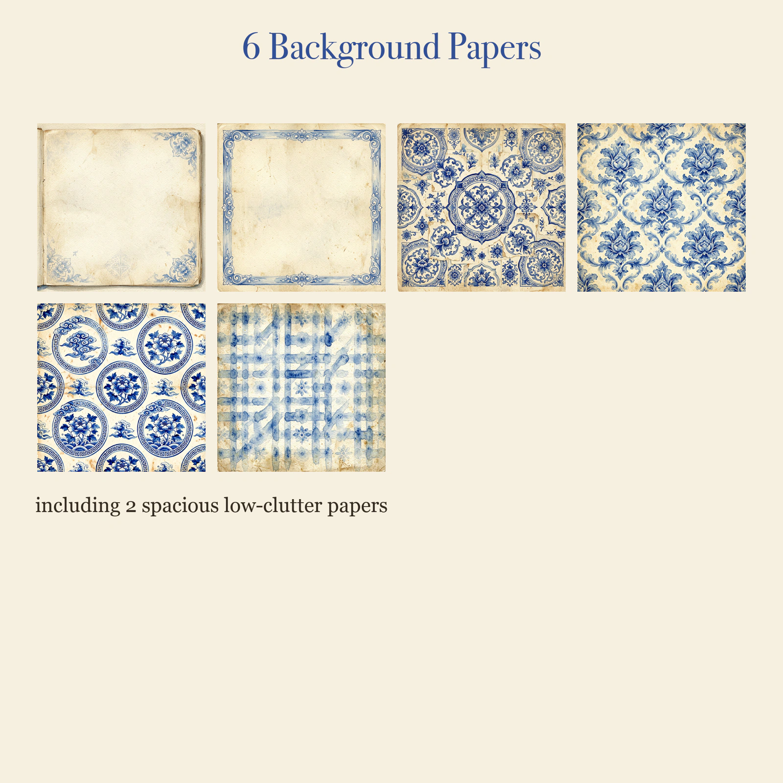 Chinoiserie Porcelain Junk Journal Kit | Blue & White & Peony Ephemera Papers | Printable Cut-Outs | Digital Download