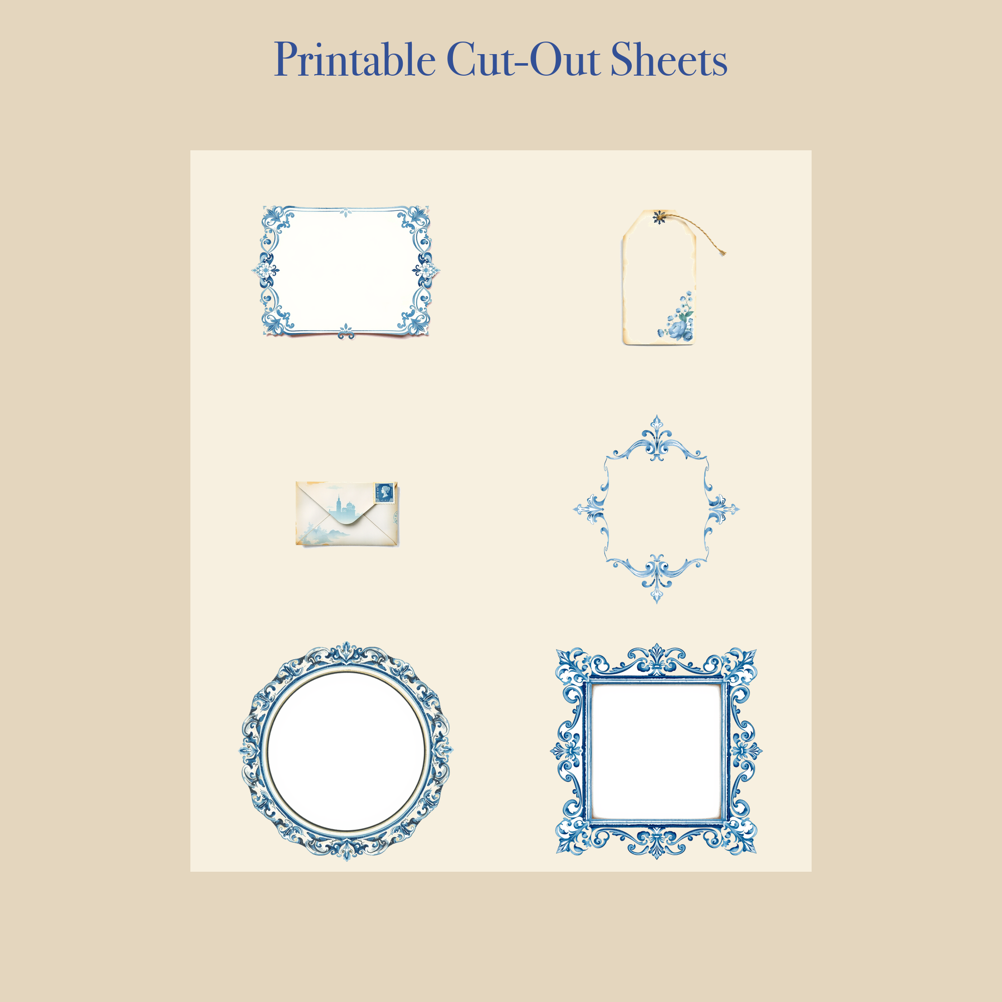 Chinoiserie Porcelain Junk Journal Kit | Blue & White & Peony Ephemera Papers | Printable Cut-Outs | Digital Download