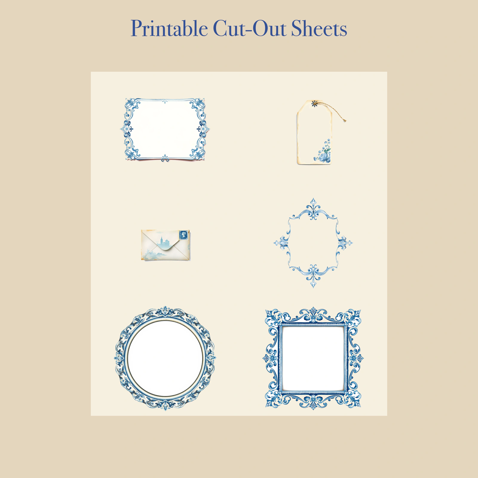 Chinoiserie Porcelain Junk Journal Kit | Blue & White & Peony Ephemera Papers | Printable Cut-Outs | Digital Download