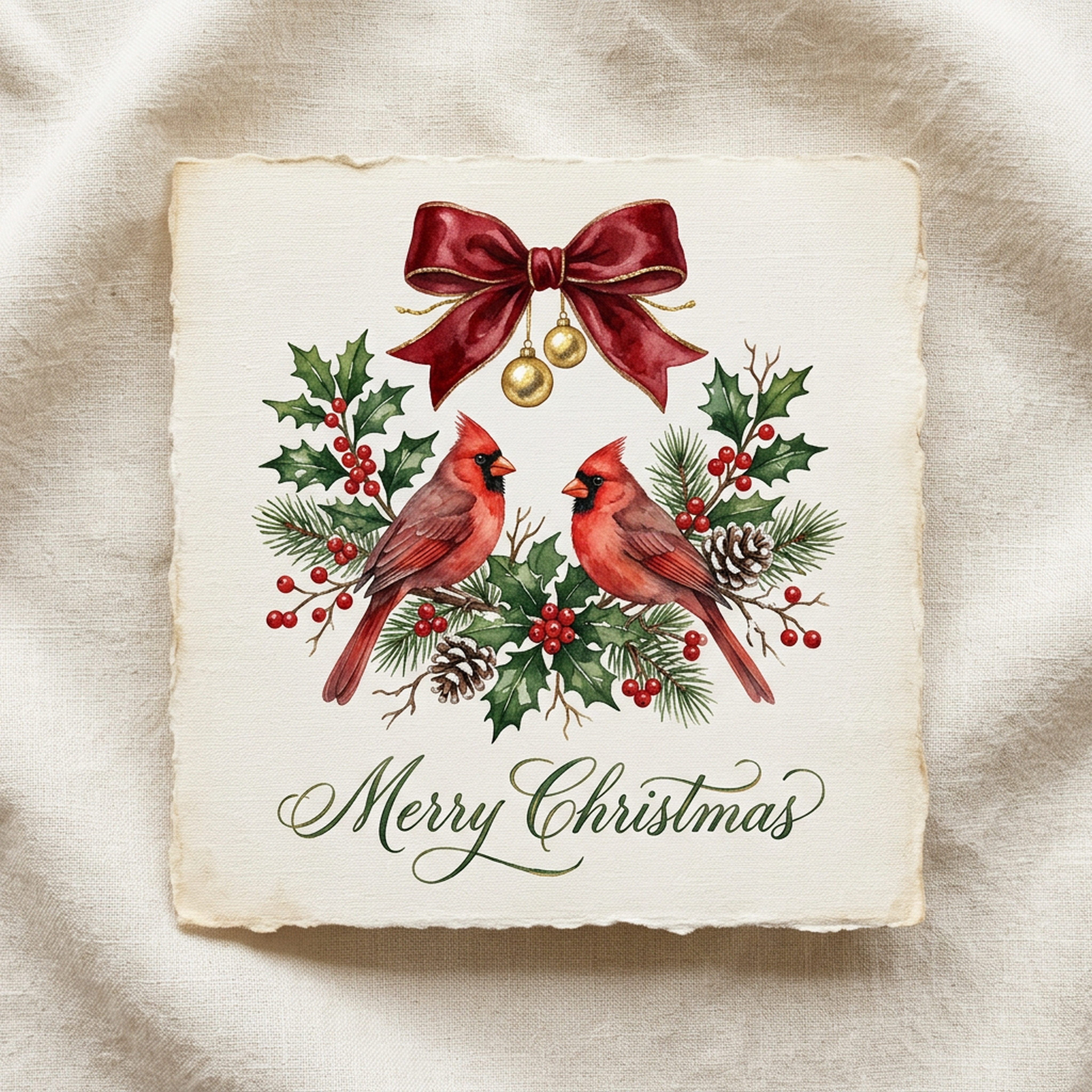 Watercolor Vintage Christmas Cardinals and Holly Clipart, 30 PNG, Transparent Background, Commercial Use, Digital Download