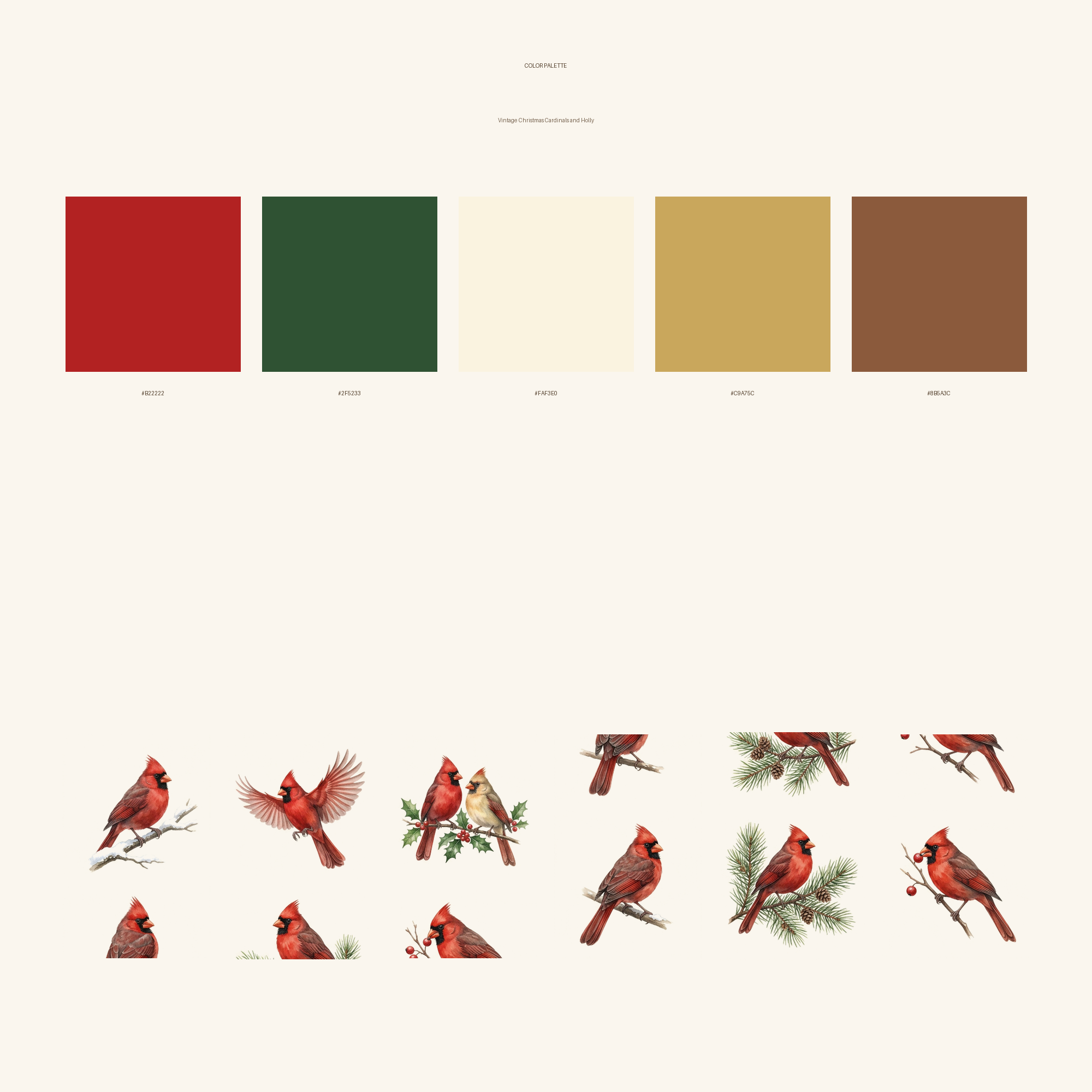 Watercolor Vintage Christmas Cardinals and Holly Clipart, 30 PNG, Transparent Background, Commercial Use, Digital Download