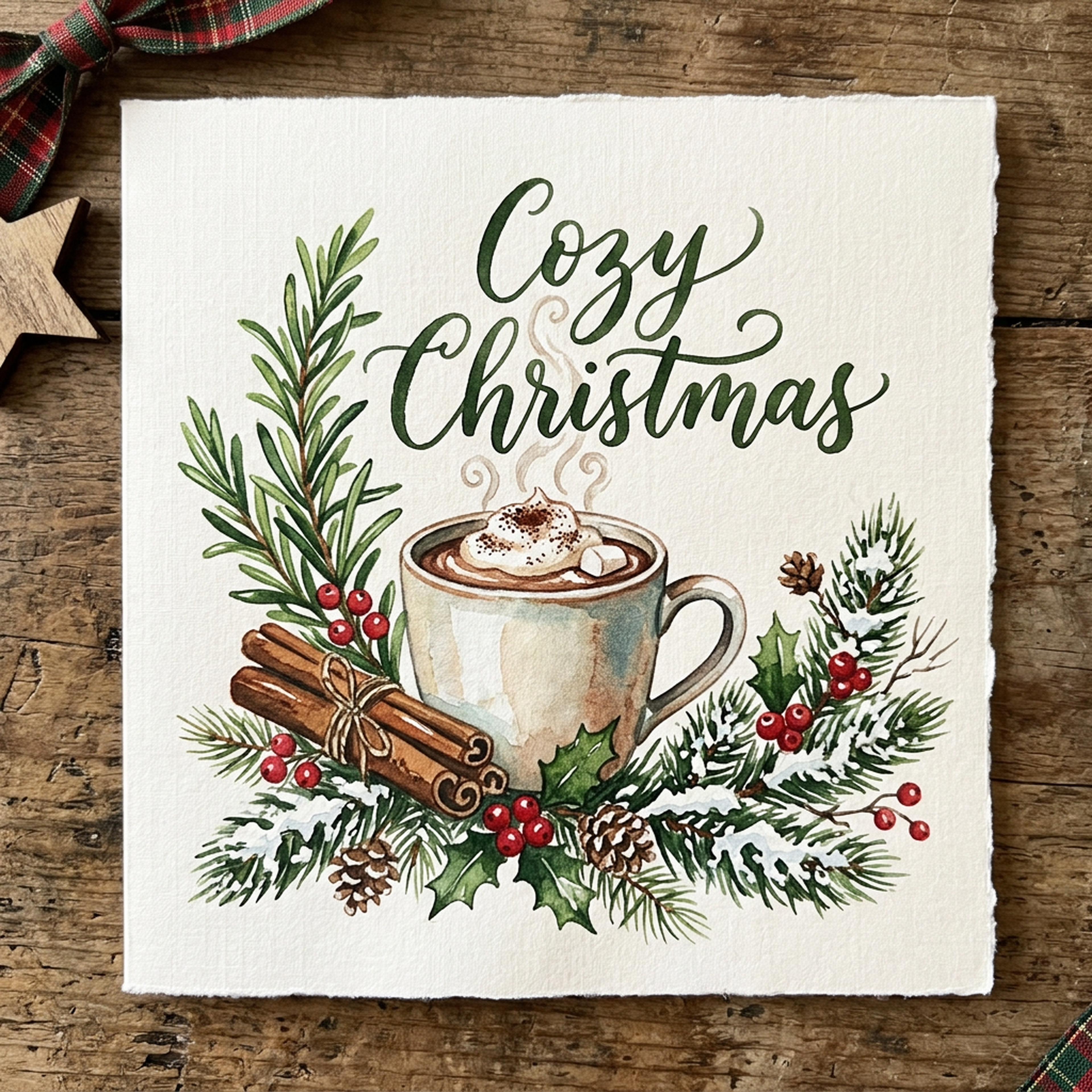 Watercolor Farmhouse Christmas (Cocoa and Snow) Clipart, 30 PNG, Transparent Background, Commercial Use, Digital Download