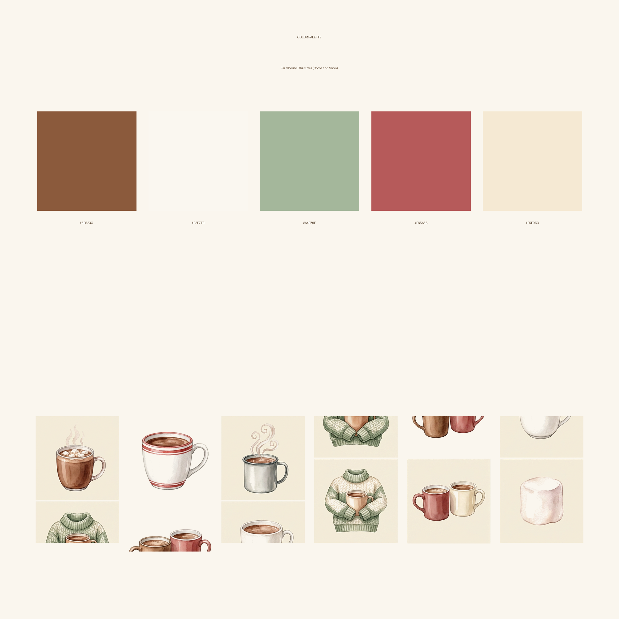 Watercolor Farmhouse Christmas (Cocoa and Snow) Clipart, 30 PNG, Transparent Background, Commercial Use, Digital Download