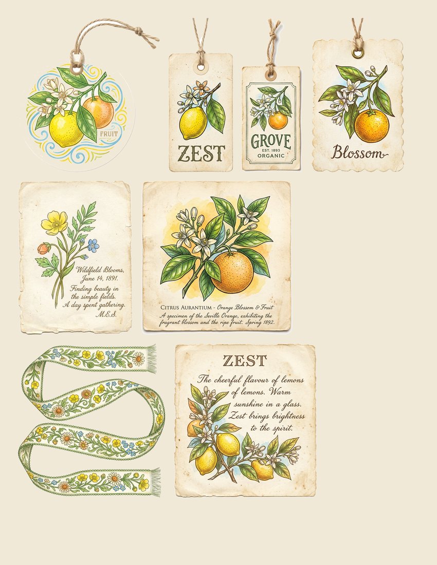 Citrus Grove Junk Journal Kit | Vintage Botanical Ephemera | Digital Download