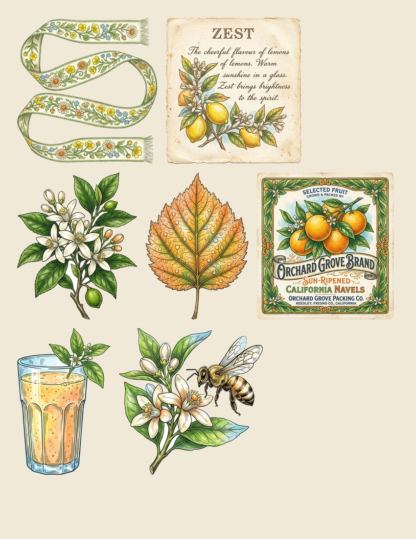 Citrus Grove Junk Journal Kit | Vintage Botanical Ephemera | Digital Download