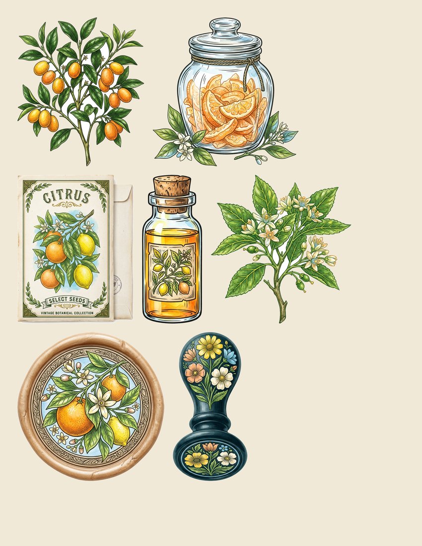 Citrus Grove Junk Journal Kit | Vintage Botanical Ephemera | Digital Download