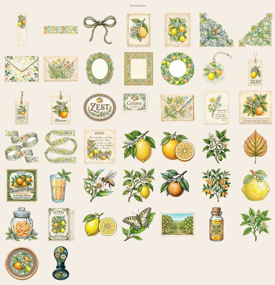 Citrus Grove Junk Journal Kit | Vintage Botanical Ephemera | Digital Download