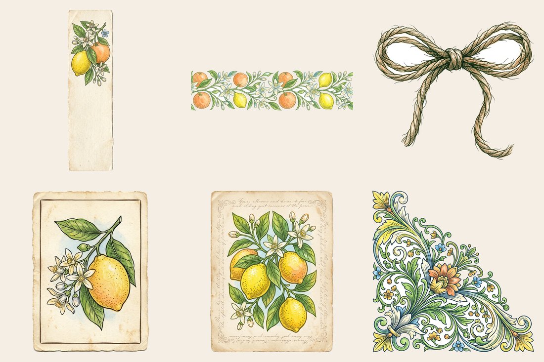 Citrus Grove Junk Journal Kit | Vintage Botanical Ephemera | Digital Download