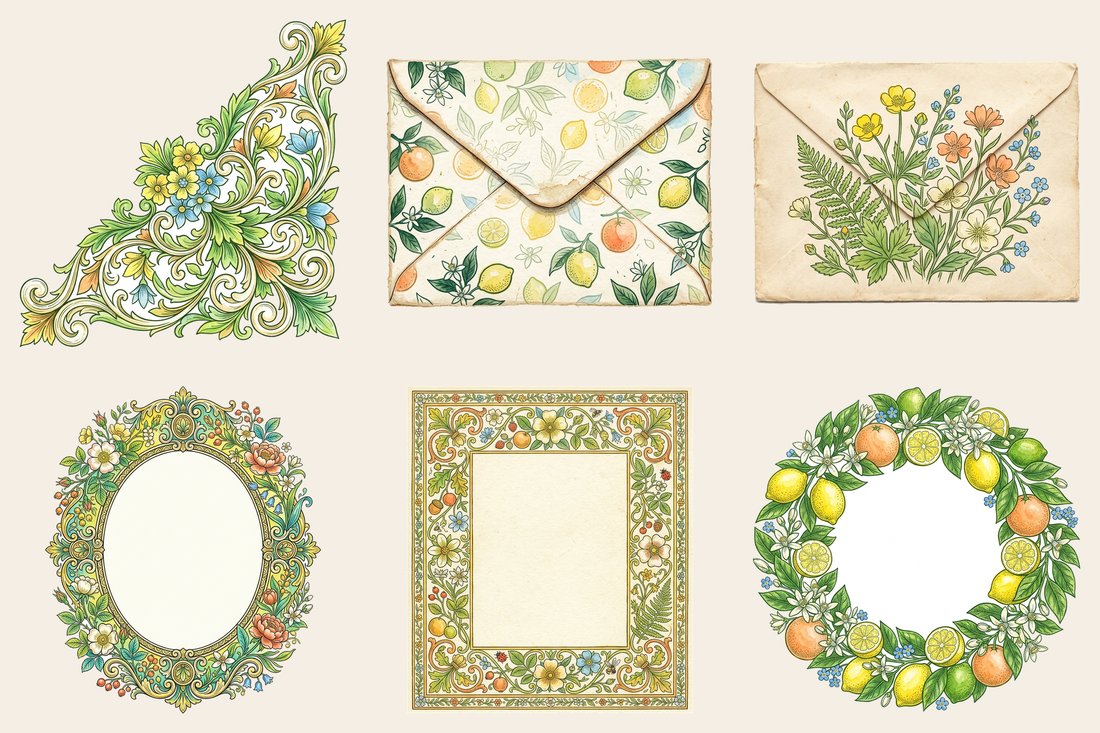 Citrus Grove Junk Journal Kit | Vintage Botanical Ephemera | Digital Download