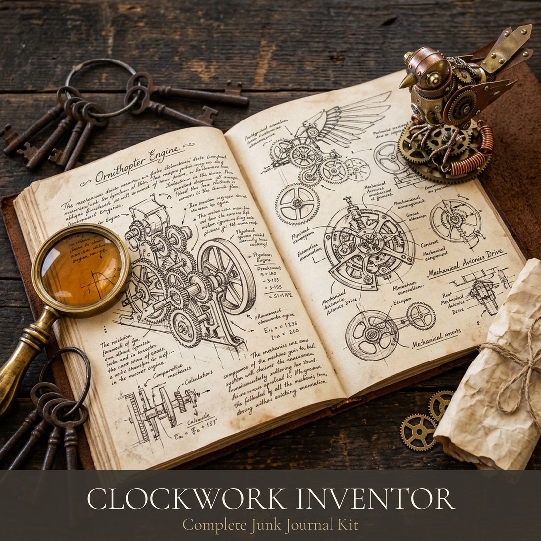 Uhrwerk-Erfinder Junk-Journal-Set | Steampunk-Mechanik-Ephemera + druckbare Bögen | Digitaler Download