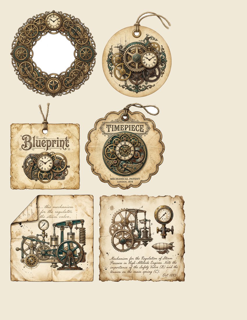 Clockwork Inventor Junk Journal Kit | Steampunk Mechanics Ephemera + Printable Sheets | Digital Download