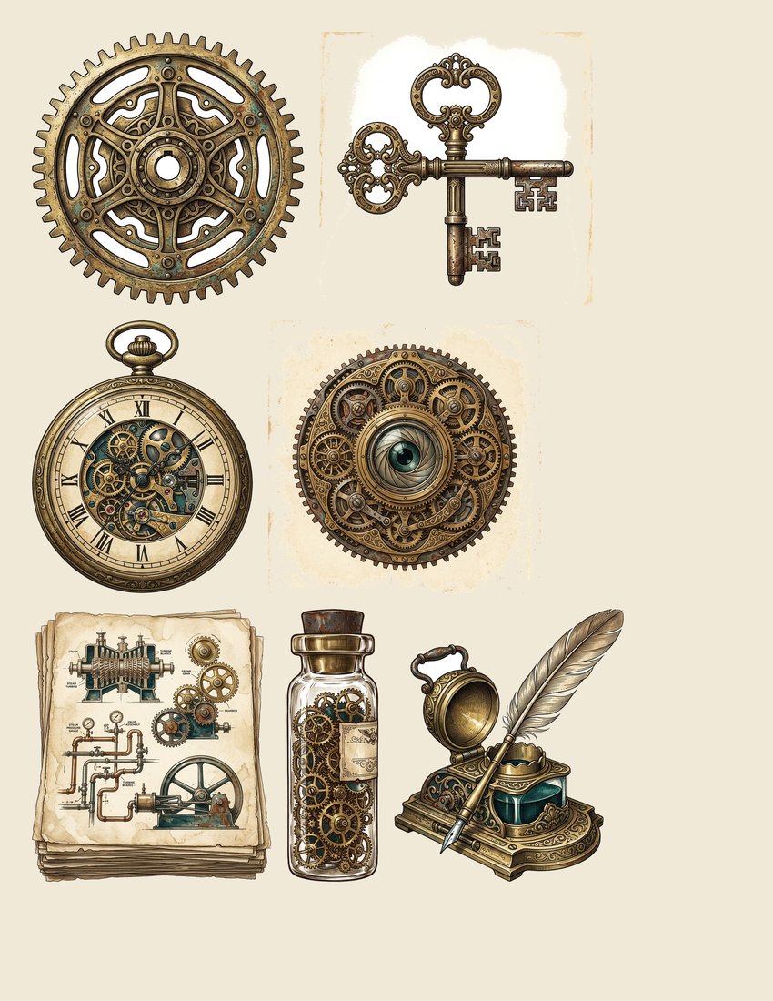 Clockwork Inventor Junk Journal Kit | Steampunk Mechanics Ephemera + Printable Sheets | Digital Download
