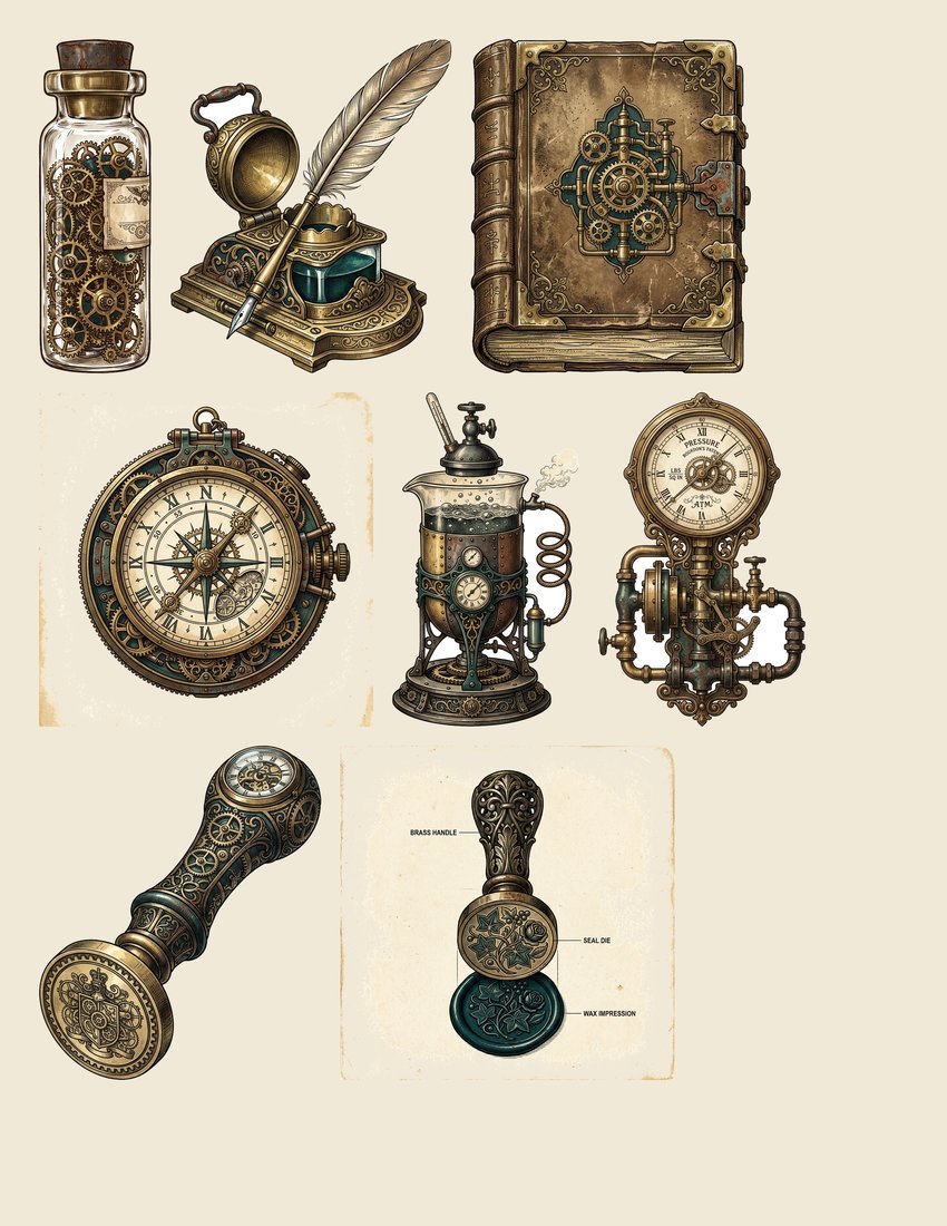 Clockwork Inventor Junk Journal Kit | Steampunk Mechanics Ephemera + Printable Sheets | Digital Download