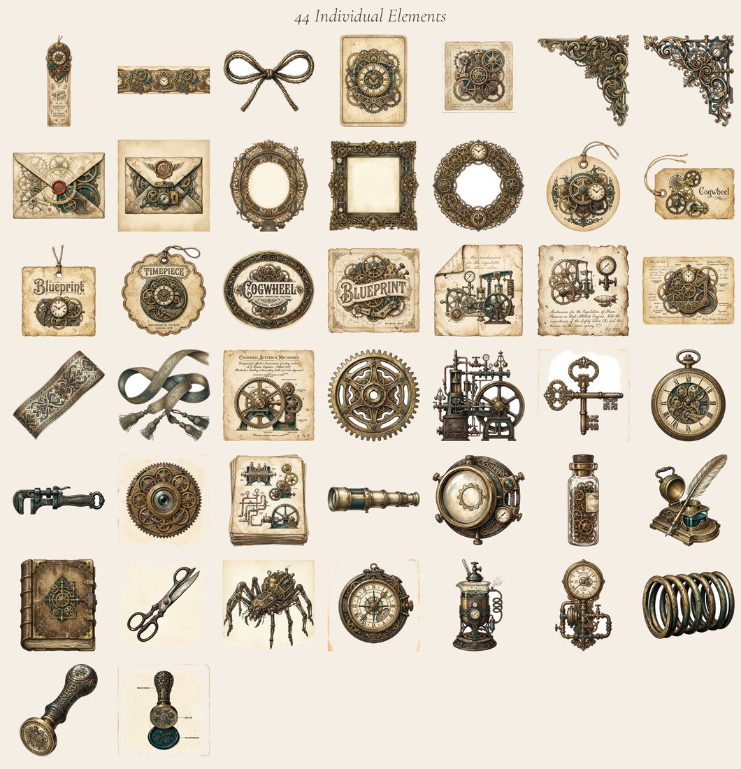 Clockwork Inventor Junk Journal Kit | Steampunk Mechanics Ephemera + Printable Sheets | Digital Download