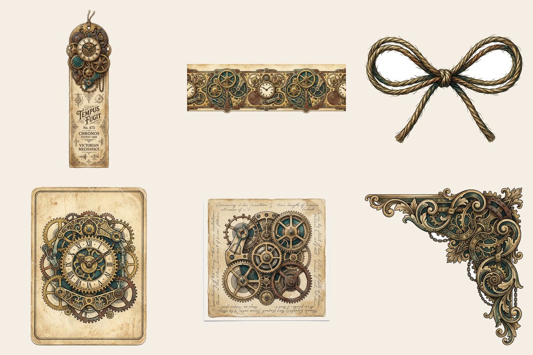 Clockwork Inventor Junk Journal Kit | Steampunk Mechanics Ephemera + Printable Sheets | Digital Download