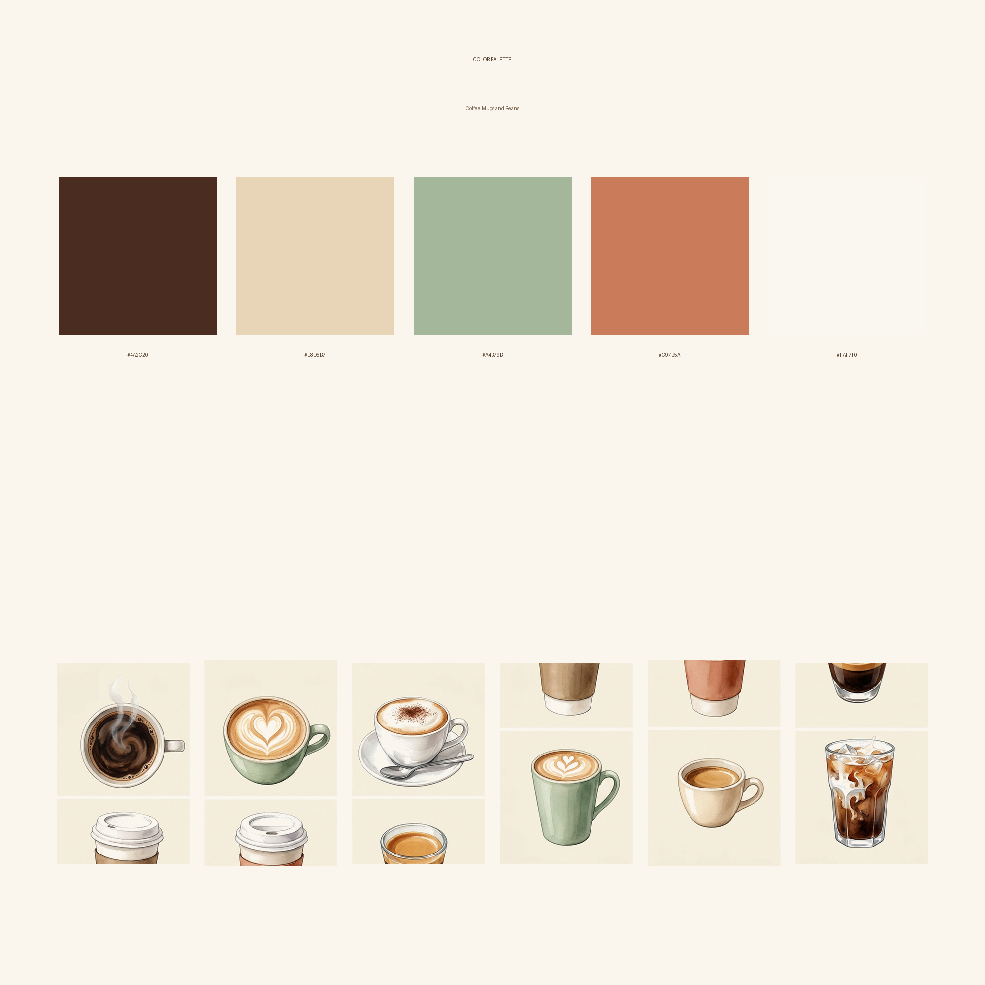 Watercolor Coffee Mugs and Beans Clipart, 30 PNG, Transparent Background, Commercial Use, Digital Download