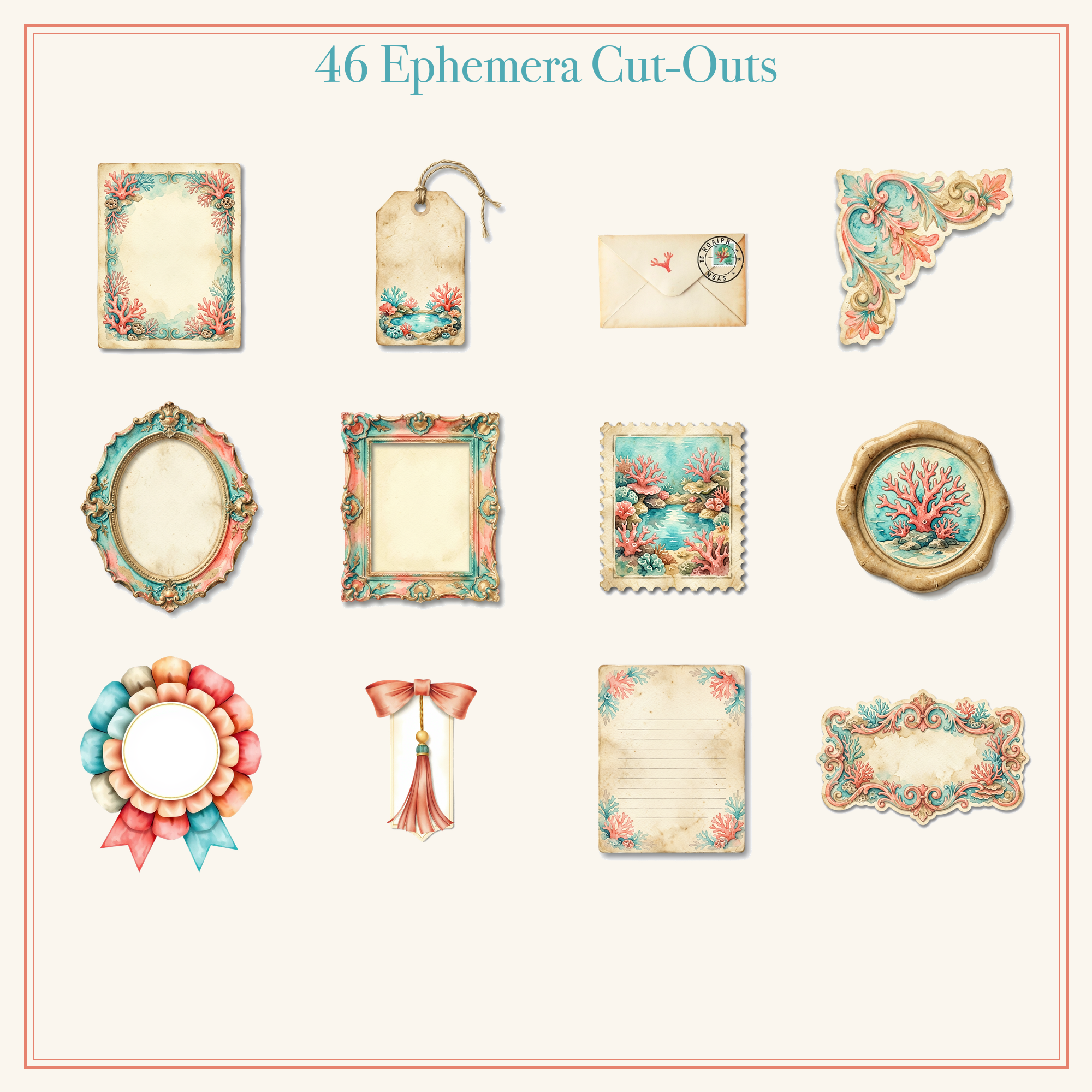 Coral Reef & Tidepools Junk Journal Kit | Ocean Shell Ephemera Papers | Printable Cut-Outs | Digital Download