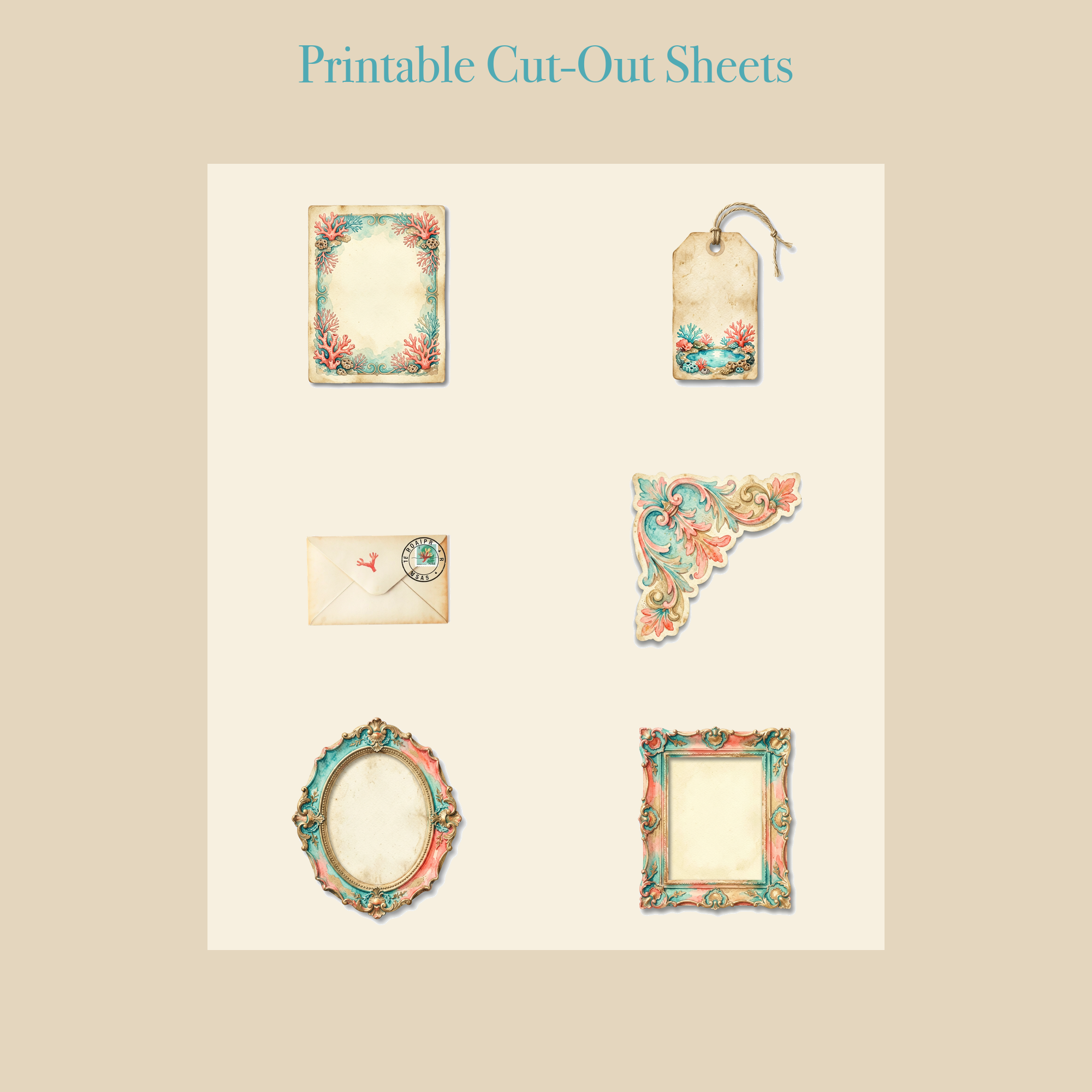 Coral Reef & Tidepools Junk Journal Kit | Ocean Shell Ephemera Papers | Printable Cut-Outs | Digital Download
