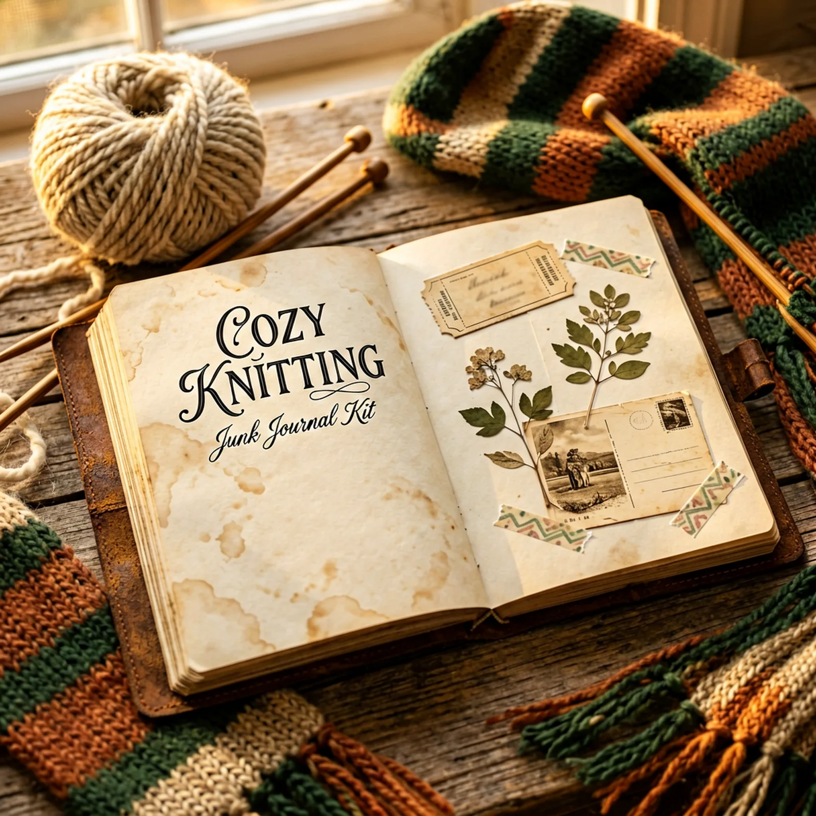 Cozy Knitting Junk Journal Kit | Yarn & Wool Craft Ephemera Papers | Printable Cut-Outs | Digital Download