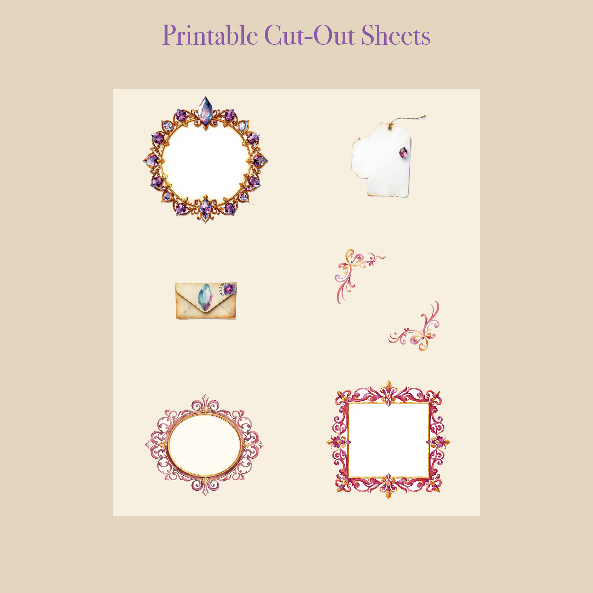 Crystal Gemstone Junk Journal Kit | Geode & Mineral Ephemera Papers | Printable Cut-Outs | Digital Download
