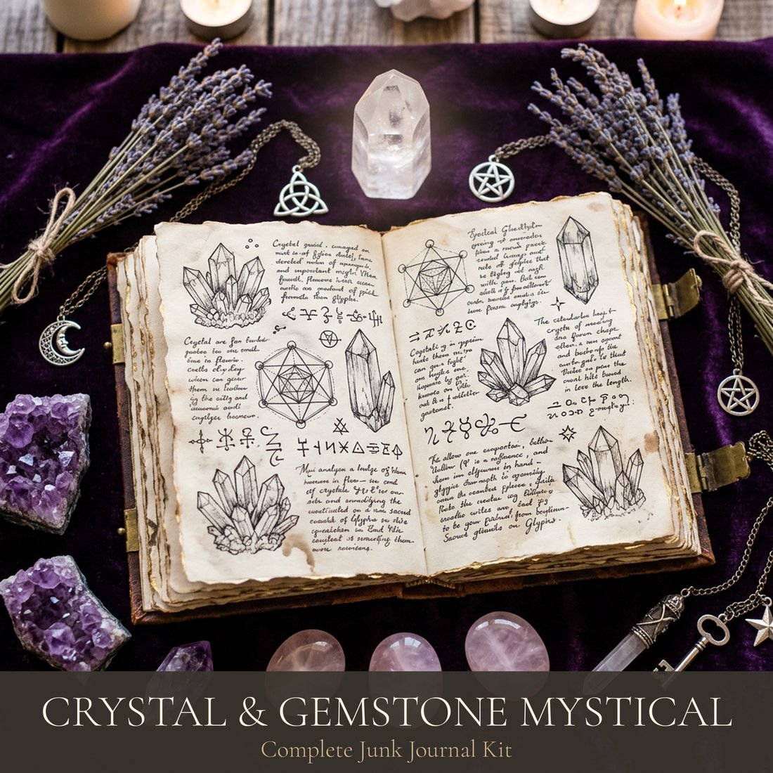 Crystal & Gemstone Mystical Junk Journal Kit | Enchanted Mineral Ephemera | Printable Pages | Digital Download