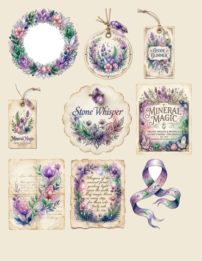 Crystal & Gemstone Mystical Junk Journal Kit | Enchanted Mineral Ephemera | Printable Pages | Digital Download