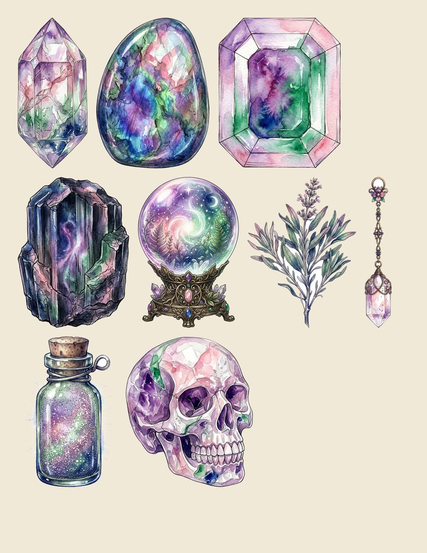 Crystal & Gemstone Mystical Junk Journal Kit | Enchanted Mineral Ephemera | Printable Pages | Digital Download